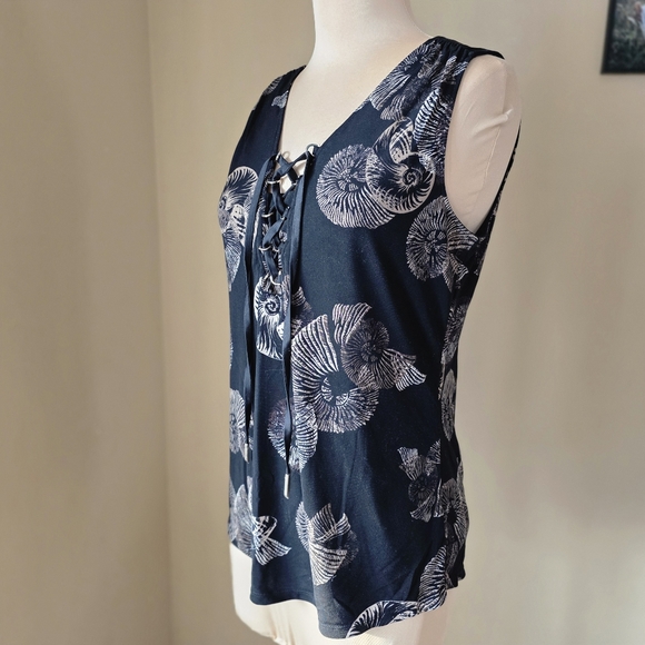 WHBM Black & White Nautilus Shell Print Lace-Up Tank Top Size S - Picture 2 of 7